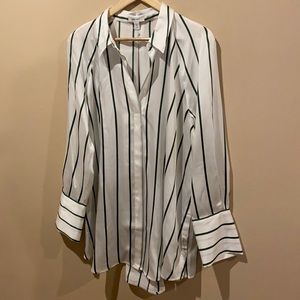 Nine West Long Sleeves Blouse Thin Black/Green stripes Size XL